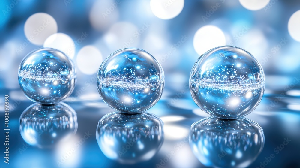 Sparkling crystal balls with blue bokeh background Sparkling crystal balls with blue bokeh background
