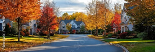 idyllic rural neighborhood with houses in the colorful autumn