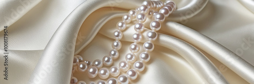 background with pearls on cream silk close up