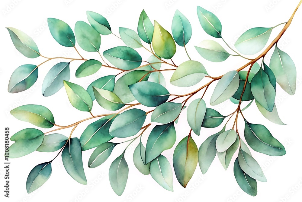 Watercolor Eucalyptus Branch Art. Green Eucalyptus Leaves Design. Elegant Eucalyptus Branch Illustration. Watercolor Leaves with Eucalyptus. Botanical Eucalyptus Branch. Watercolor Eucalyptus Branch Art. Green Eucalyptus Leaves Design. Elegant Eucalyptus Branch Illustration. Watercolor Leaves with Eucalyptus. Botanical Eucalyptus Branch.