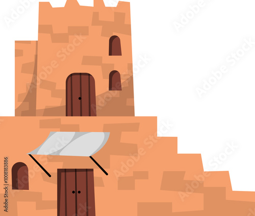 Vector Illustration of Traditional Desert House Building