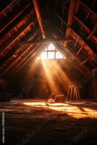 Wallpaper Mural Sunlight streams through a rustic attic, creating a warm and serene atmosphere filled with dust particles and vintage charm. Torontodigital.ca