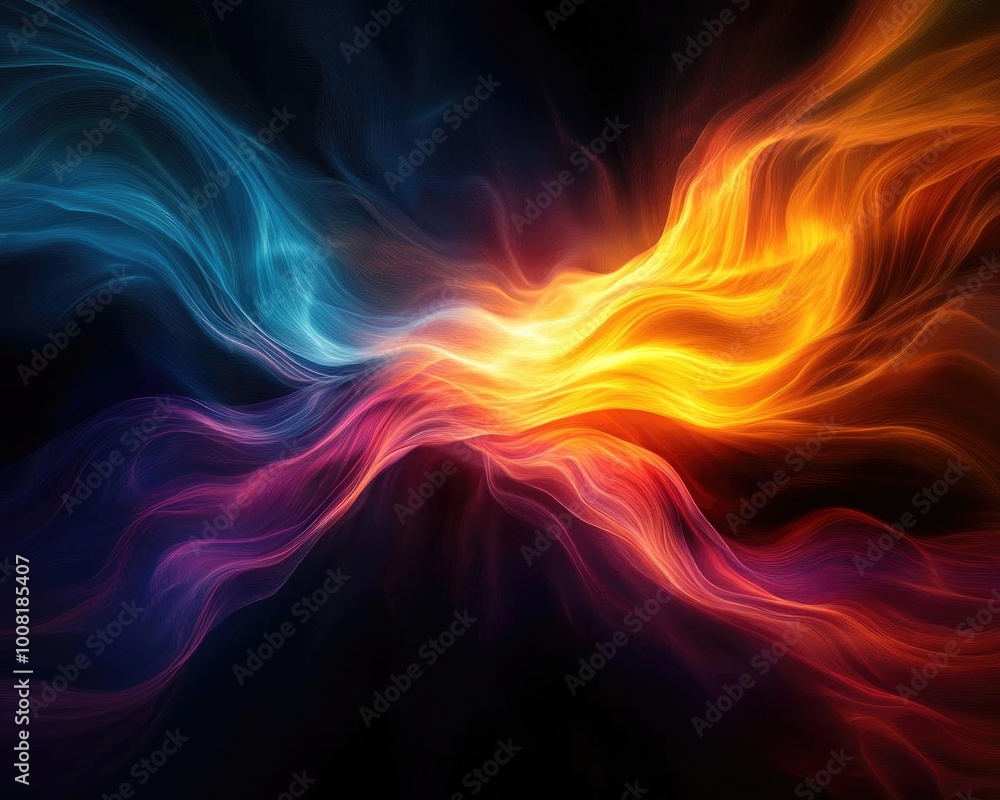 Colorful abstract design with flowing waves of blue and orange, creating a vibrant and dynamic visual experience. Colorful abstract design with flowing waves of blue and orange, creating a vibrant and dynamic visual experience.