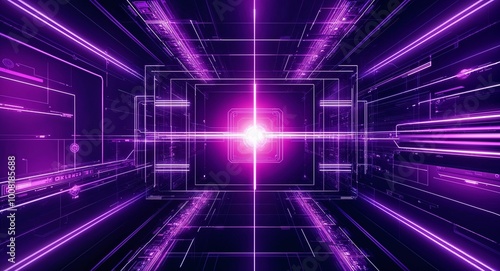 Purple tech grid abstract backdrop with futuristic elements