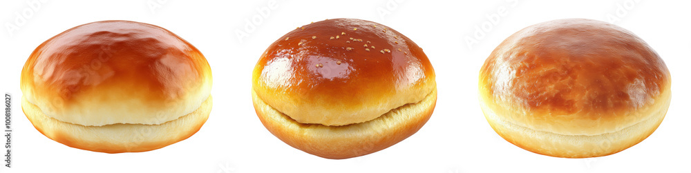 Freshly baked buns with glossy finish, isolated on a white background, transparent background. Freshly baked buns with glossy finish, isolated on a white background, transparent background.