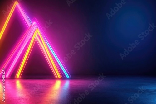 Vibrant neon lights create a dynamic backdrop with bold colors and reflections, ideal for modern design and creative projects.