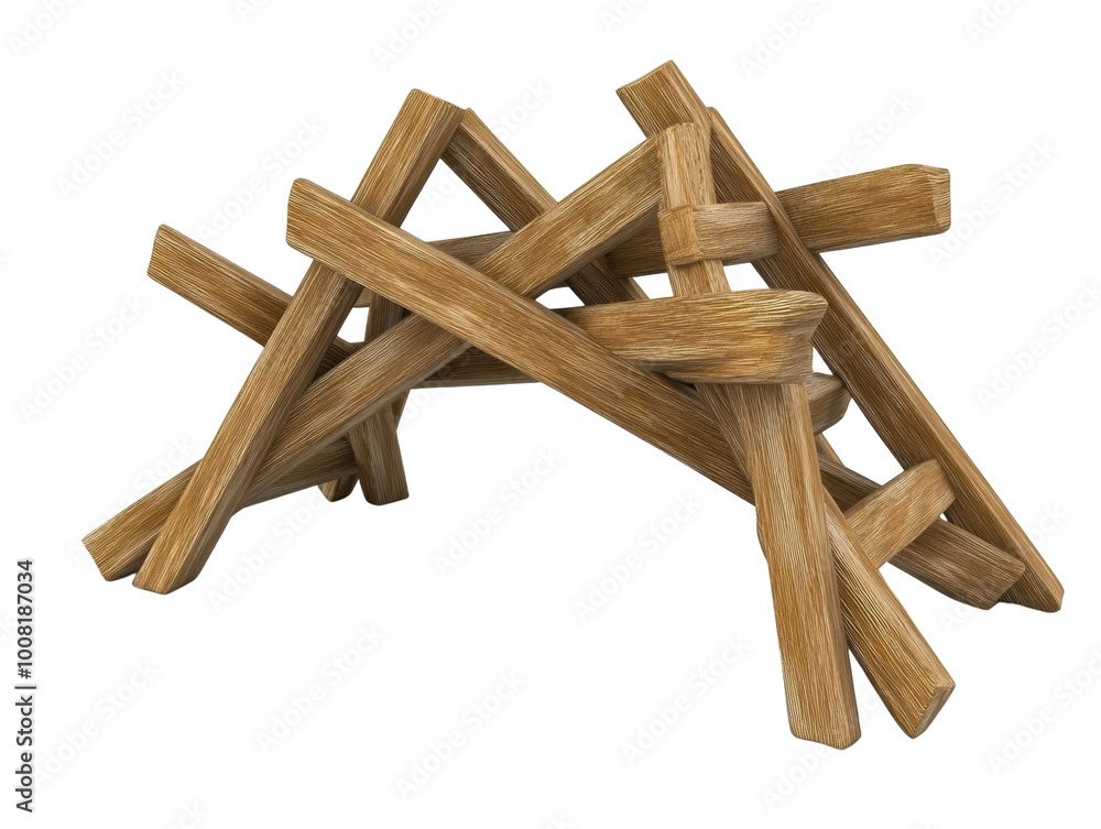 Wooden sticks arranged in chaotic structure, isolated on a white background, transparent background. Wooden sticks arranged in chaotic structure, isolated on a white background, transparent background.