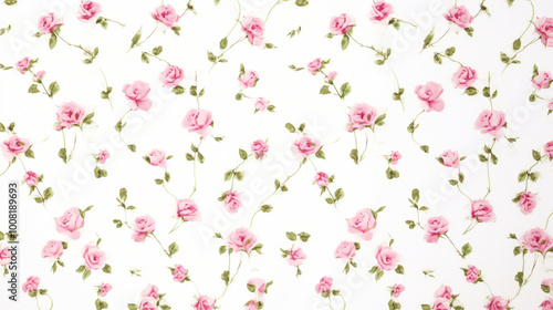 seamless pattern with pink flowers, Tiny pink roses on a white background, a vintage shabby chic style pattern.