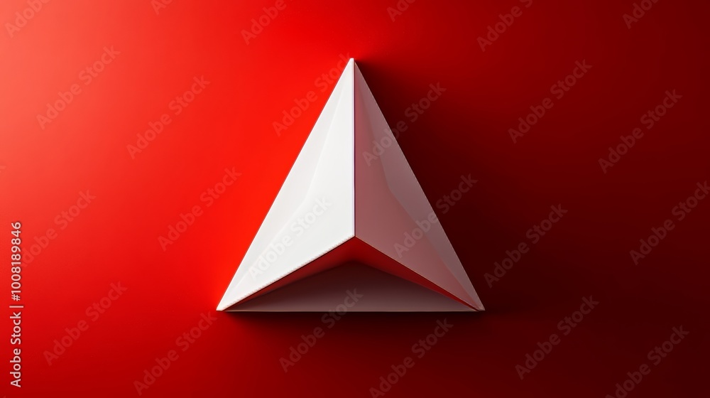 Elegant white 3d triangle set against a bold deep red background for striking visual appeal Elegant white 3d triangle set against a bold deep red background for striking visual appeal