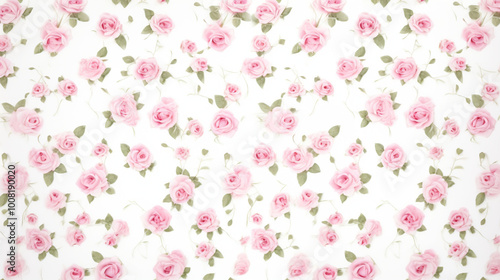 seamless pattern with pink flowers, Tiny pink roses on a white background, a vintage shabby chic style pattern.
