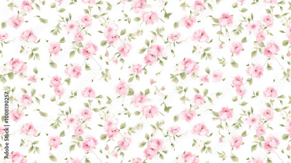 seamless pattern with pink flowers, Tiny pink roses on a white background, a vintage shabby chic style pattern. seamless pattern with pink flowers, Tiny pink roses on a white background, a vintage shabby chic style pattern.