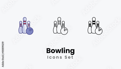 Bowling icons vector set stock illustration