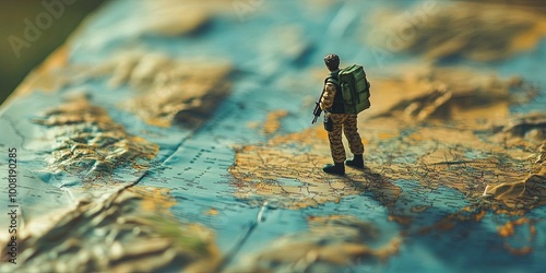 map with a toy soldier on it for military warfare 