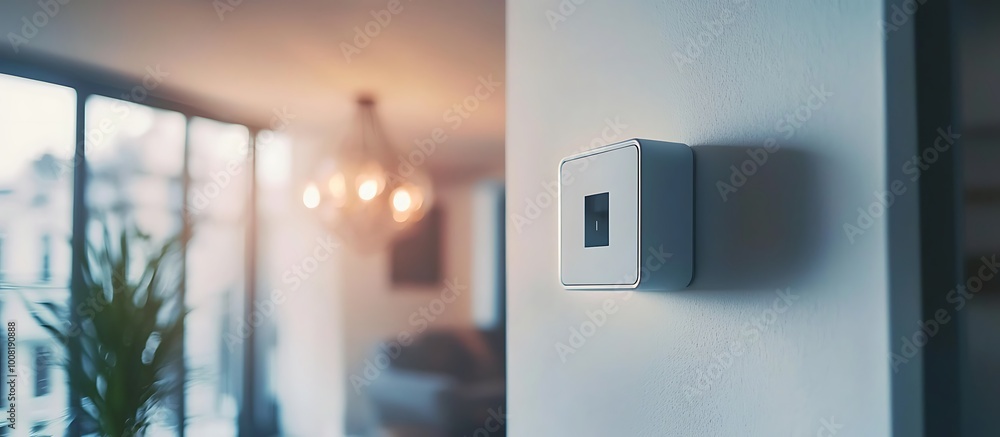 A white wall with a newly installed high-tech security alarm, emphasizing modern safety. A white wall with a newly installed high-tech security alarm, emphasizing modern safety.