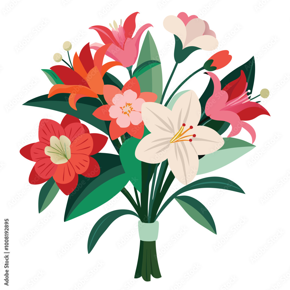 Floral Bunch with Amaryllis Vector Illustration on White Background in Elegant Detailed Design Floral Bunch with Amaryllis Vector Illustration on White Background in Elegant Detailed Design