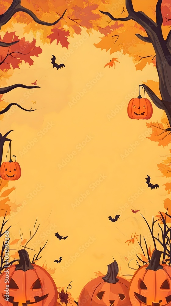 Autumn Halloween Pumpkin Lanterns and Bats Cartoon Background Autumn Halloween Pumpkin Lanterns and Bats Cartoon Background