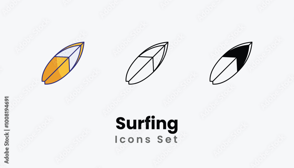 Surfing icons vector set stock illustration Surfing icons vector set stock illustration
