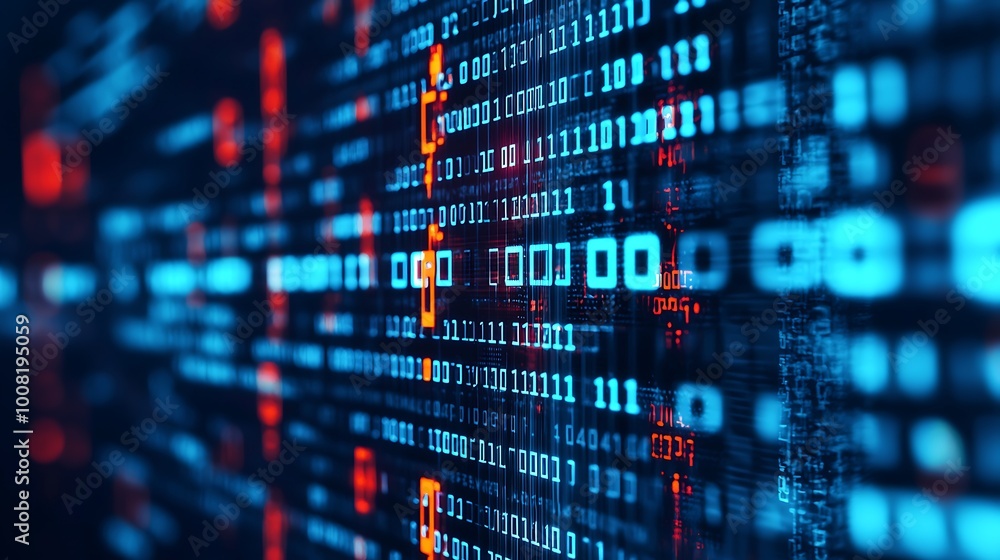 Close-up of binary data and password input highlighting security. Close-up of binary data and password input highlighting security.
