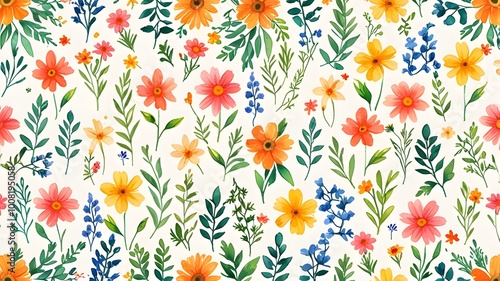 Colorful wild flower background with watercolor