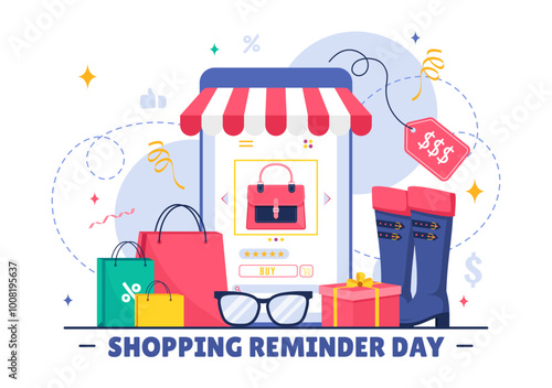 Shopping Reminder Day Vector Illustration for 26th November, featuring a Paper Bag and Items in a National Holiday Flat Style Cartoon Background