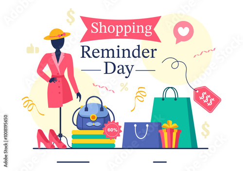 Shopping Reminder Day Vector Illustration for 26th November, featuring a Paper Bag and Items in a National Holiday Flat Style Cartoon Background