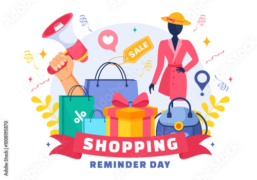 Shopping Reminder Day Vector Illustration for 26th November, featuring a Paper Bag and Items in a National Holiday Flat Style Cartoon Background