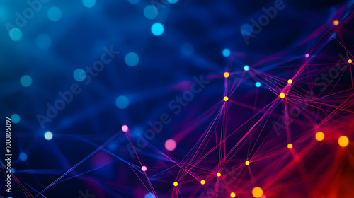 Wallpaper Mural Abstract background with interweaving of colored lines and dots. Network connection structure. Data exchange. 3D Torontodigital.ca