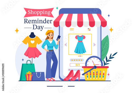 Shopping Reminder Day Vector Illustration for 26th November, featuring a Paper Bag and Items in a National Holiday Flat Style Cartoon Background