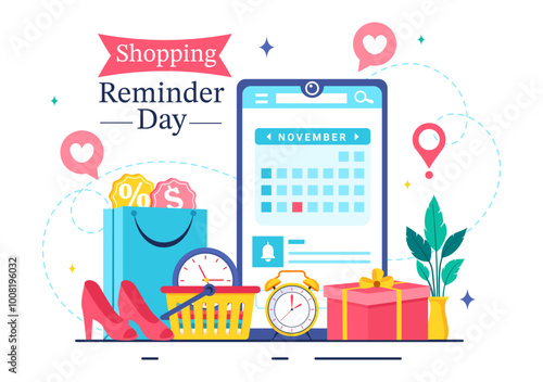 Shopping Reminder Day Vector Illustration for 26th November, featuring a Paper Bag and Items in a National Holiday Flat Style Cartoon Background