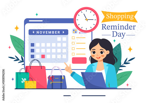 Shopping Reminder Day Vector Illustration for 26th November, featuring a Paper Bag and Items in a National Holiday Flat Style Cartoon Background