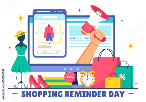 Shopping Reminder Day Vector Illustration for 26th November, featuring a Paper Bag and Items in a National Holiday Flat Style Cartoon Background