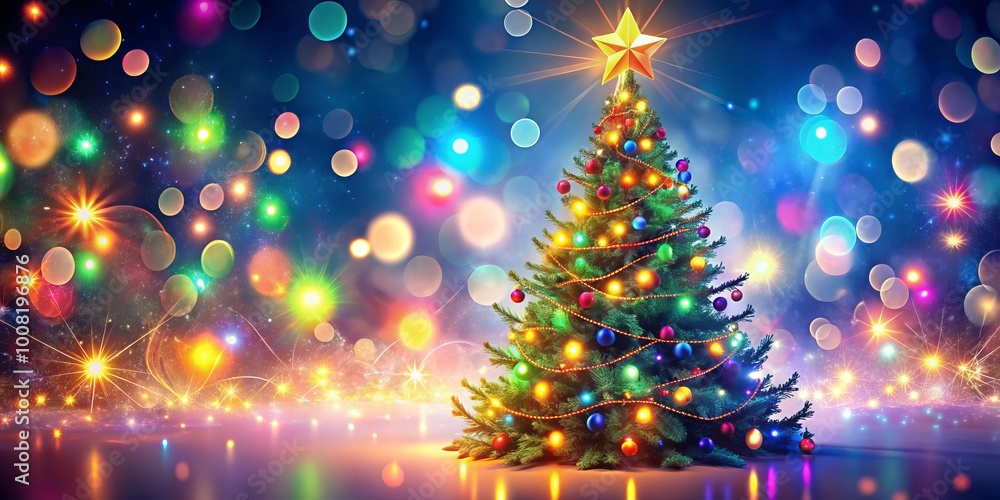 An eye-catching abstract Christmas tree bursting with vibrant colors and glowing holiday lights, perfect for greeting An eye-catching abstract Christmas tree bursting with vibrant colors and glowing holiday lights, perfect for greeting
