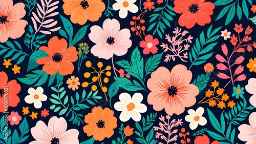 Wallpaper Mural Floral flower  Print illustration background Torontodigital.ca
