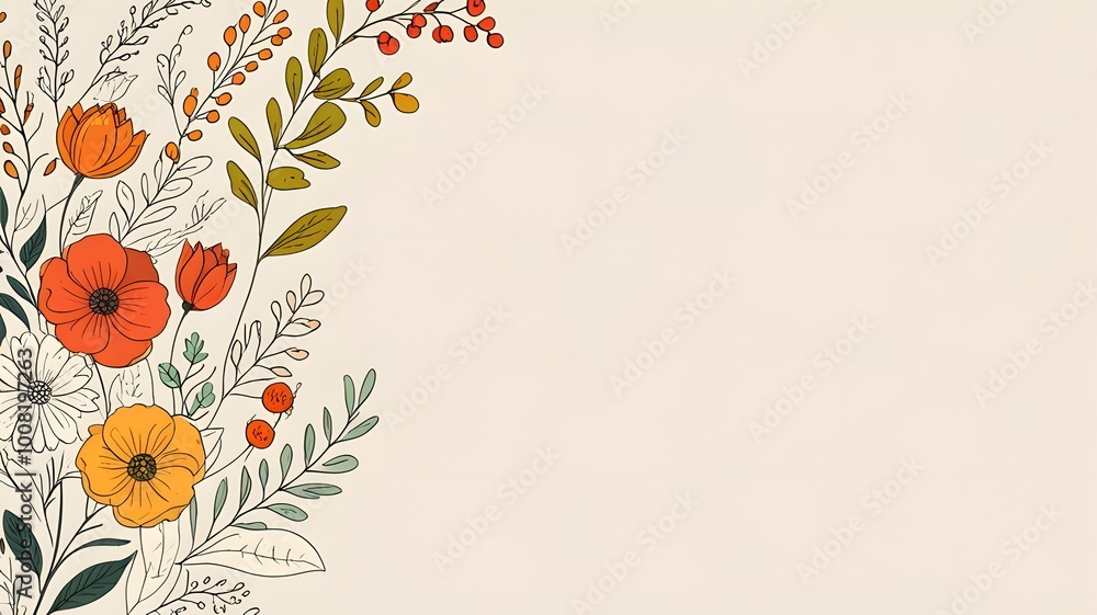 hand drawn autumn floral border background hand drawn autumn floral border background