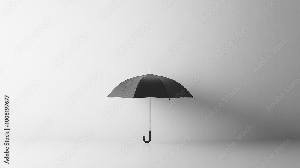 A single umbrella, standing out against a plain white backdrop. A single umbrella, standing out against a plain white backdrop.