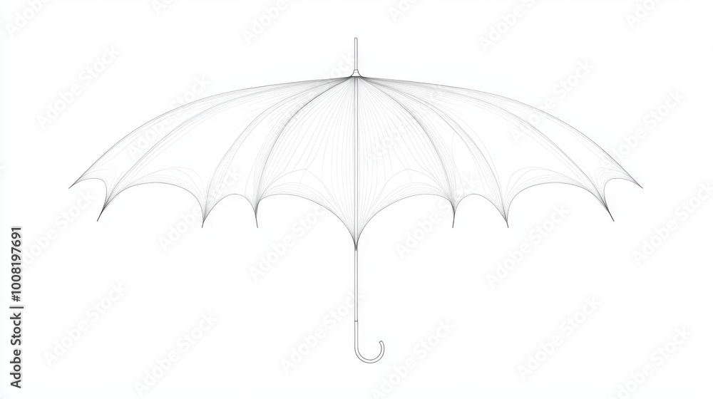 A simple outline of an umbrella, showing its shape with curved lines. A simple outline of an umbrella, showing its shape with curved lines.