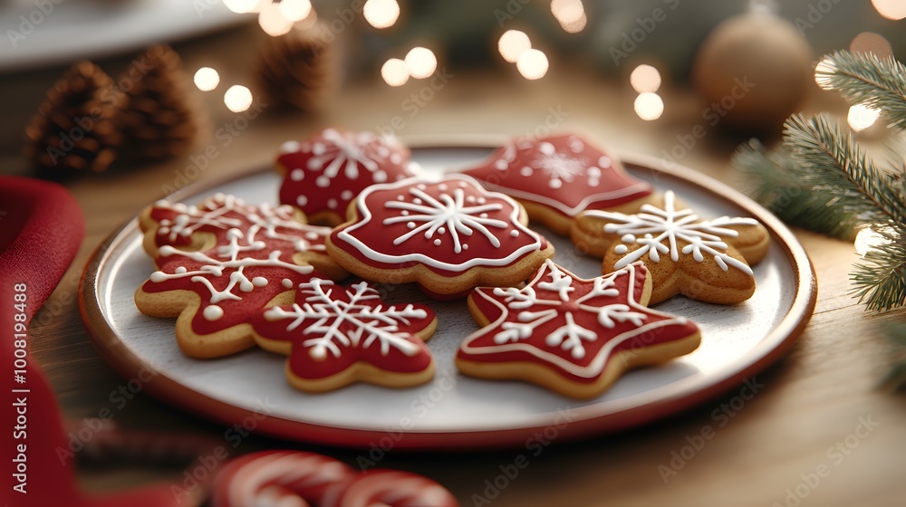 Deliciously decorated Christmas cookies on a festive plate, perfect for holiday celebrations and cozy gatherings.