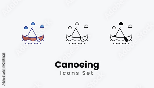 Canoeing icons vector set stock illustration