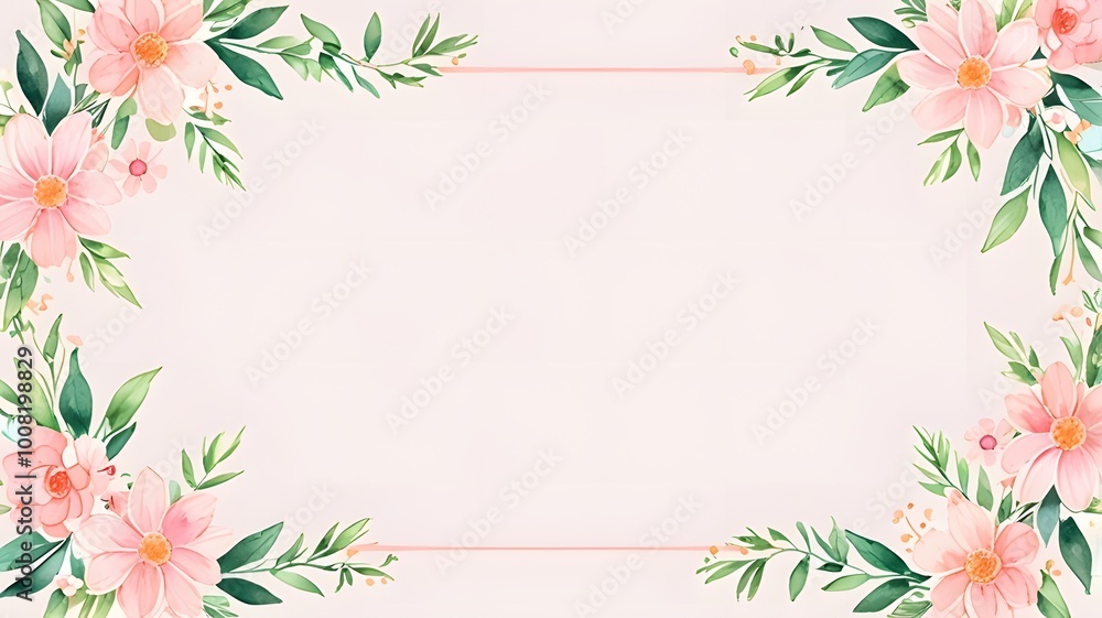 Obraz premium Soft pink flower frame with watercolor