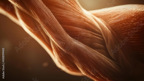 Detailed close-up of human muscle, showcasing fibers and texture. Perfect for fitness, anatomy, and health-related projects.