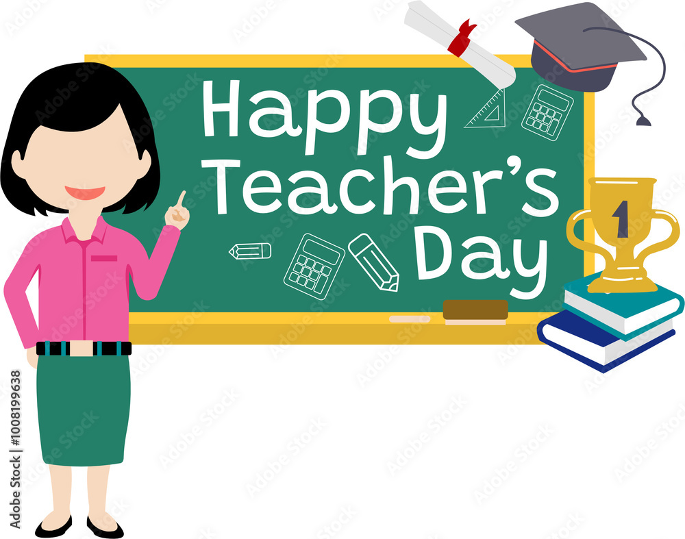 Happy Teacher's Day Banner with a Female Teacher Happy Teacher's Day Banner with a Female Teacher