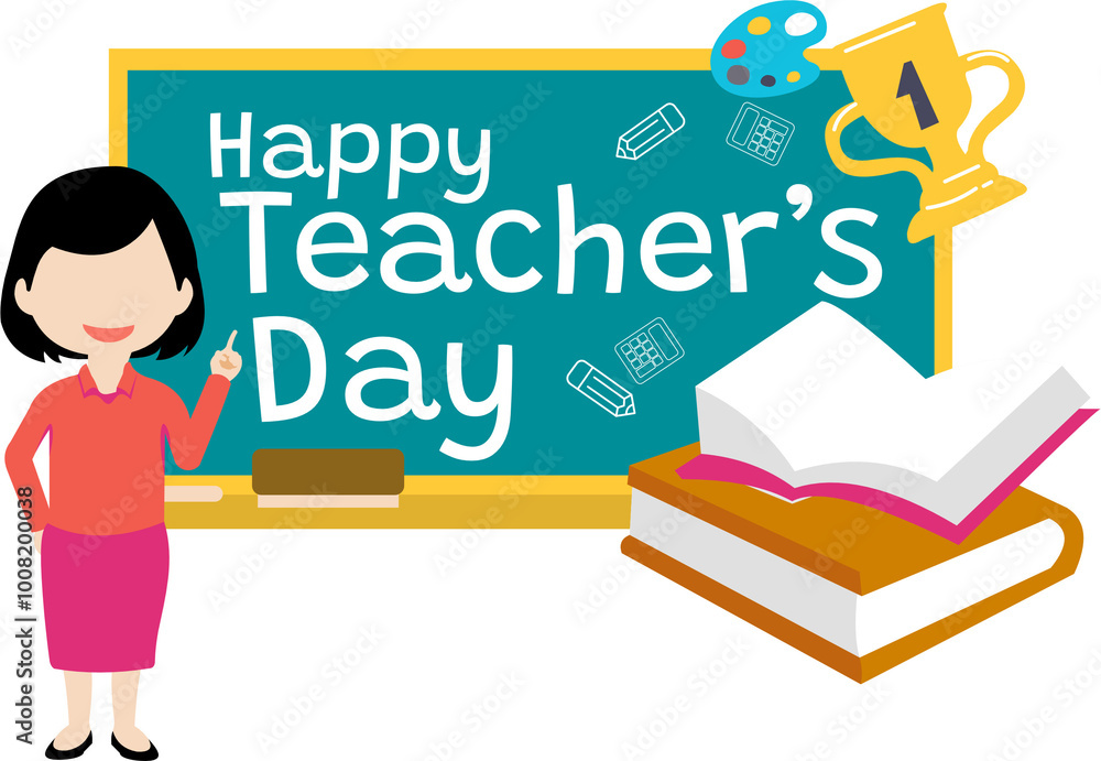 Happy Teacher's Day Banner with a Female Teacher