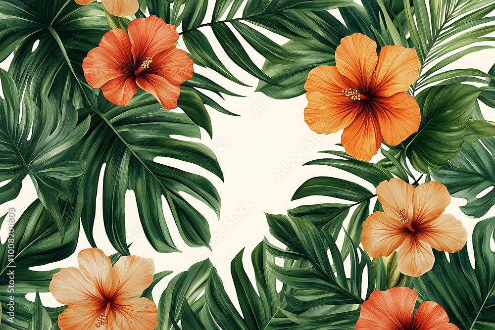 Palm leaves and flowers pattern in modern Palm leaves and flowers pattern in modern