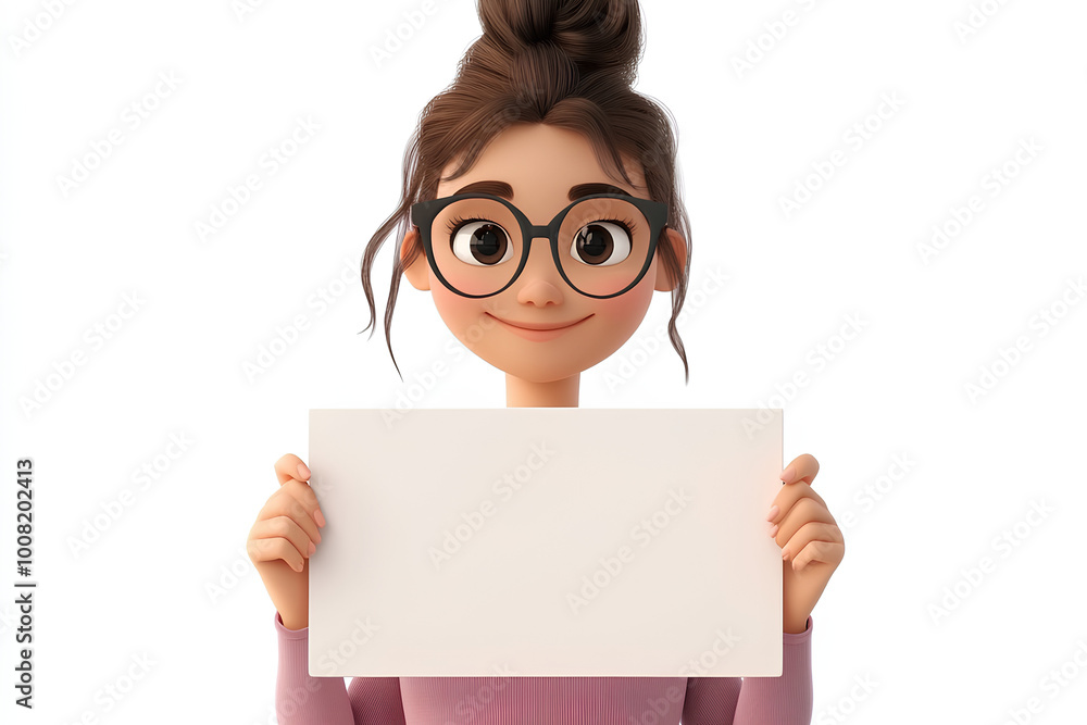 3d cartoon woman with a placard, illustration 3d cartoon woman with a placard, illustration