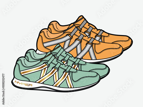 Cross strap trainer shoes vector template technical drawing