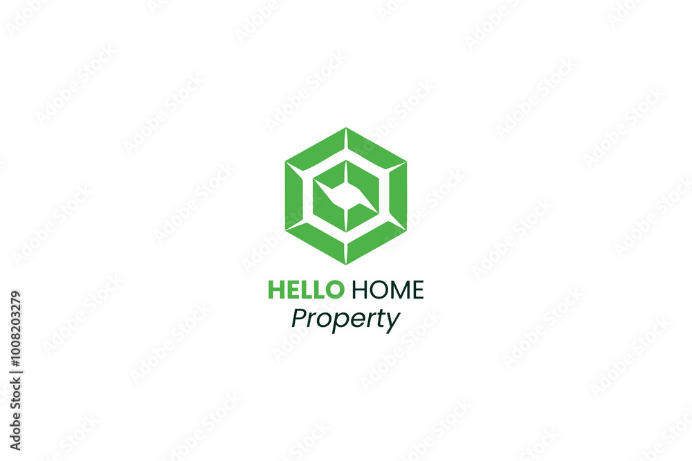 Stylish logo design for Hello Home Property in vibrant green hues Stylish logo design for Hello Home Property in vibrant green hues