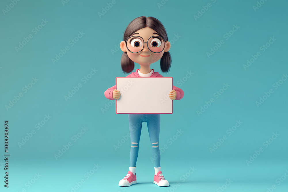 3d cartoon woman with a placard, illustration 3d cartoon woman with a placard, illustration