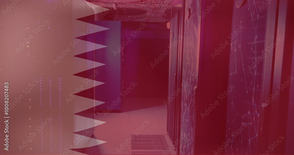 Naklejka premium Image of flag of qatar and digital data processing over computer servers