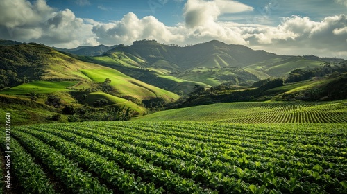 Wallpaper Mural Lush green fields and rolling hills under a cloudy sky create a serene landscape. Torontodigital.ca