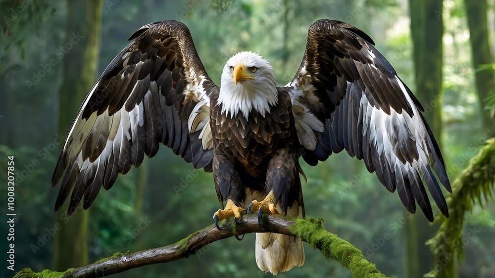 Obraz premium Majestic Bald Eagle Soaring Wildlife Forest Habitat Nature Beauty